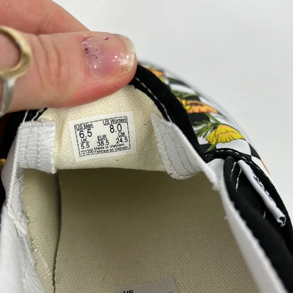 Vans black white floral multi classic slip on platform sneakers women’s 8_7